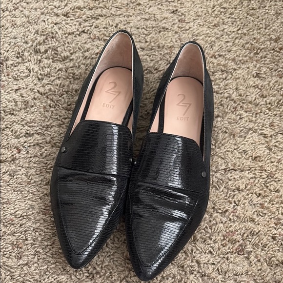 27 EDIT Shoes - 27 EDIT Black Leather Pointed-Toe Flats